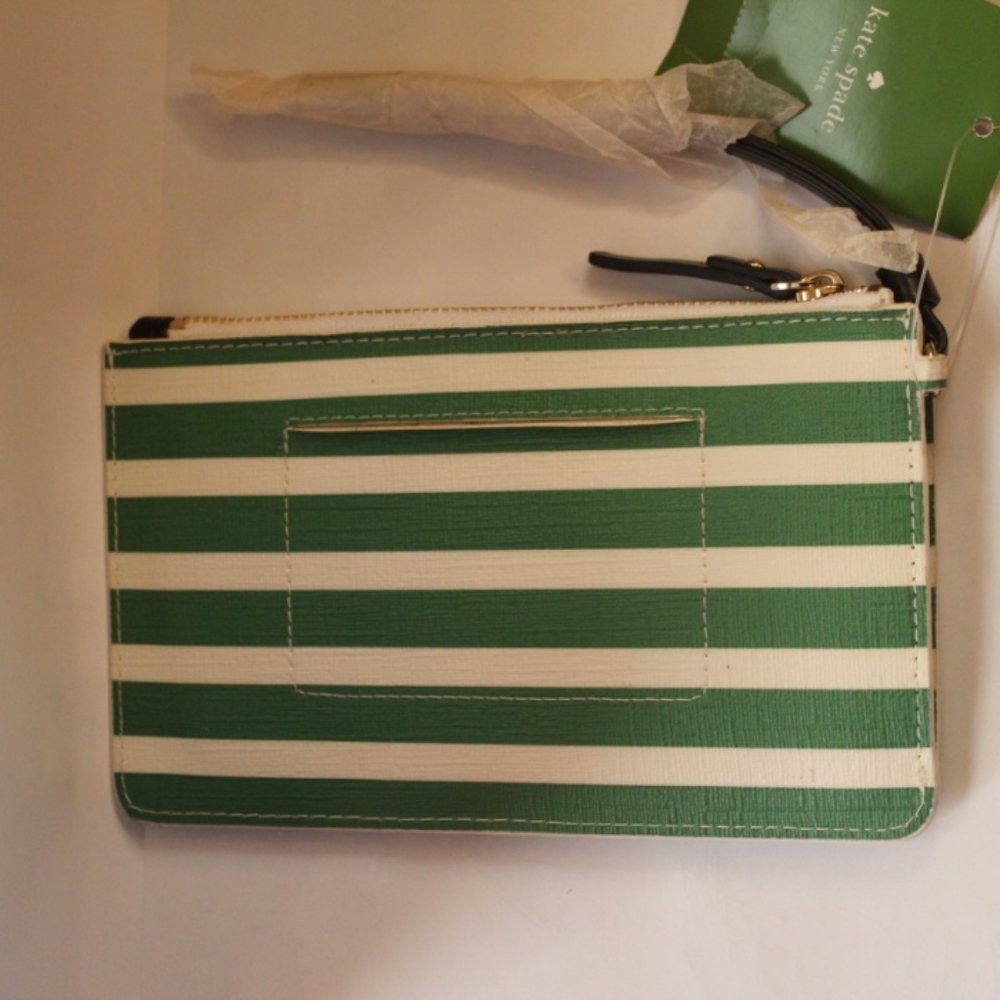Kate Spade Green and White striped wristlet - Picture 3 of 6